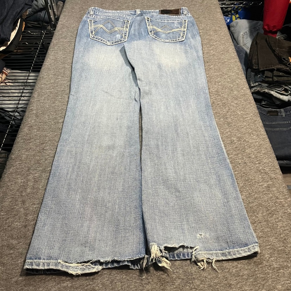 Rock and Roll Cowboy Mens 36x36 Flared Bootcut Jeans Light Wash Distressed